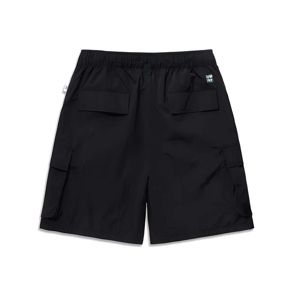 Li Ning 2024 Honor Series Reignited Solid Color Mid Waist Comfortable Breathable Loose Straight Leg Sports Shorts Men Shorts Black AKSU961-2