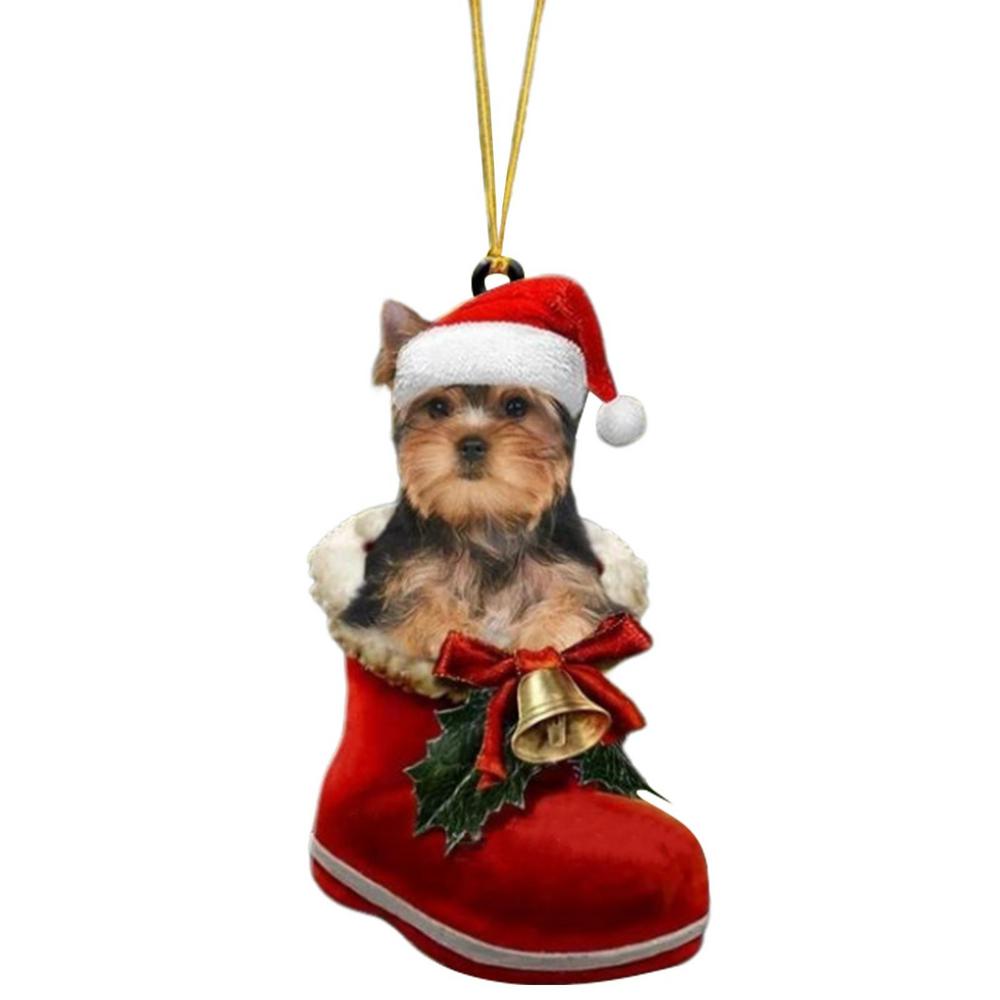Dog Christmas Ornaments Dog Decoration Pendant 2D Seasonal Festive Pendant For Window Door Stair Fireplace Mantel Car Display