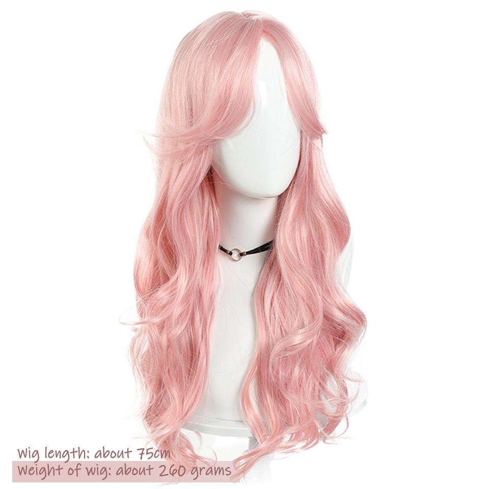 WTB Synthetic Lolita Wig Long Wave Lovely Elegant Light Pink With Bangs Ladies Wig Daily Christmas Cosplay Party Wig