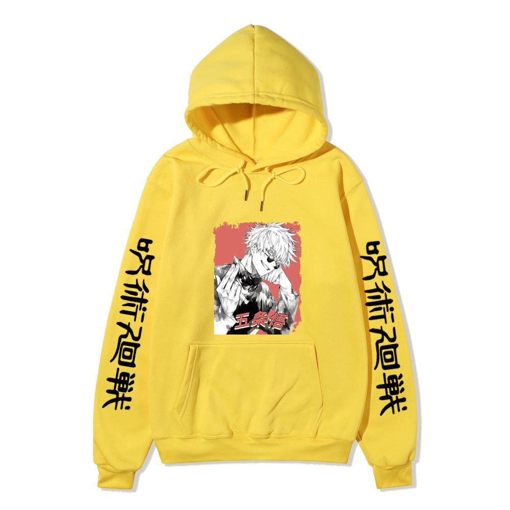 Jujutsu Kaisen Satoru Gojo Hoodie Unisex Fleece Sweatshirt Red Background Manga Portrait Kanji Sleeve Autumn Winter Pullover