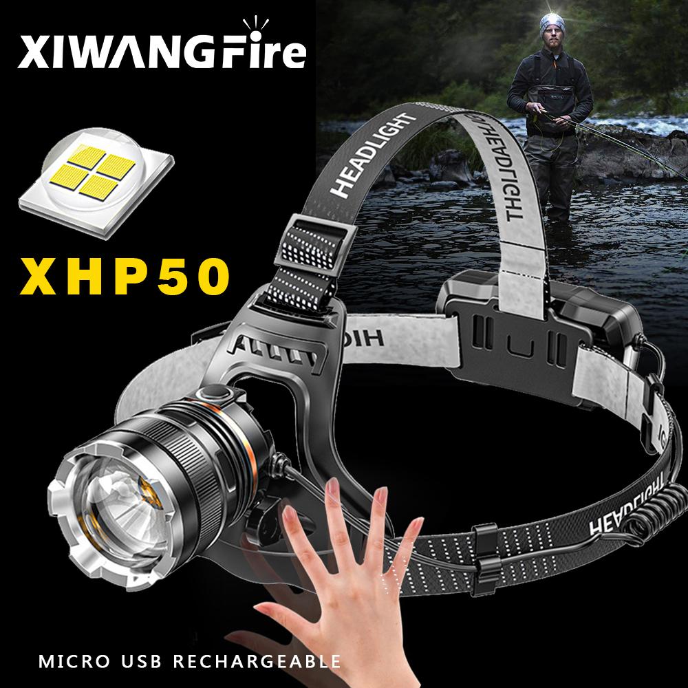 zk20 10000LM XHP50 High Powerful Headlamp Flashlight Head Torch LED Zoom Sensor Headlight 18650 Rechargeable Fishing Lantern