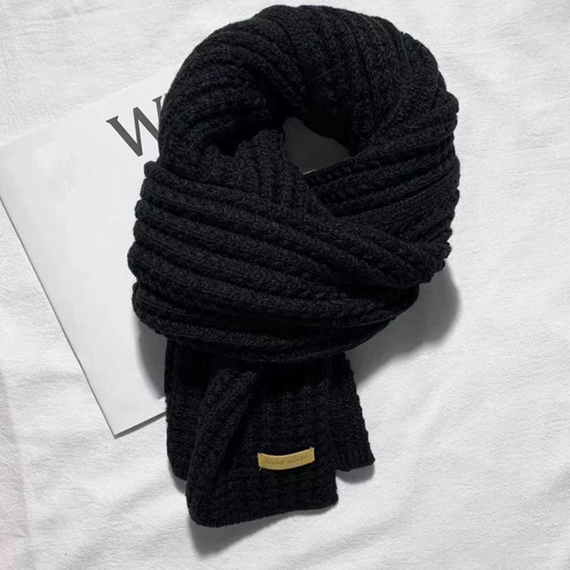 

WTEMPO Solid Color Autumn Winter Long Knitted Scarves Retro Casual Versatile Cold-proof Windproof Warm Scarves Christmas/New Year Festive Scarves 1pc чорний