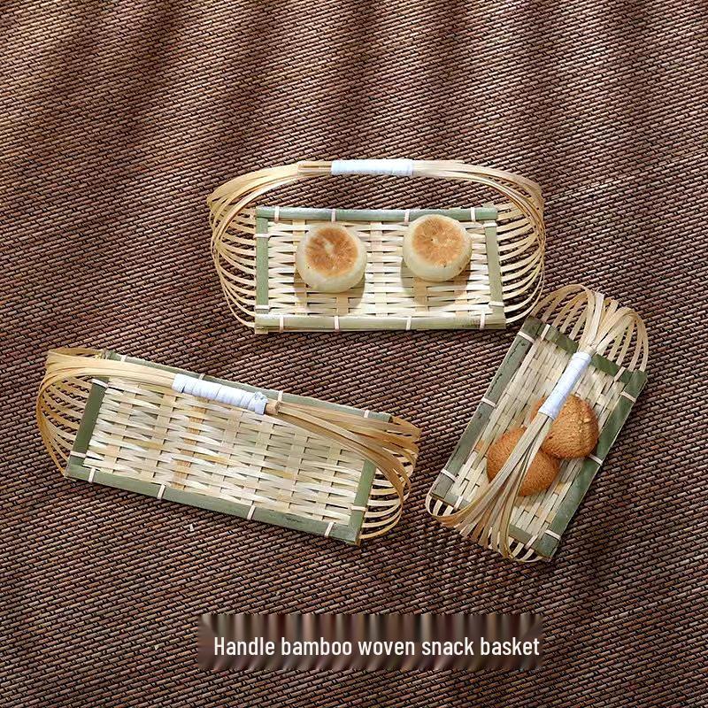 Multi-Layer Bamboo Handwoven Basket with Handle for Tea, Pastry, Fruit & Cake