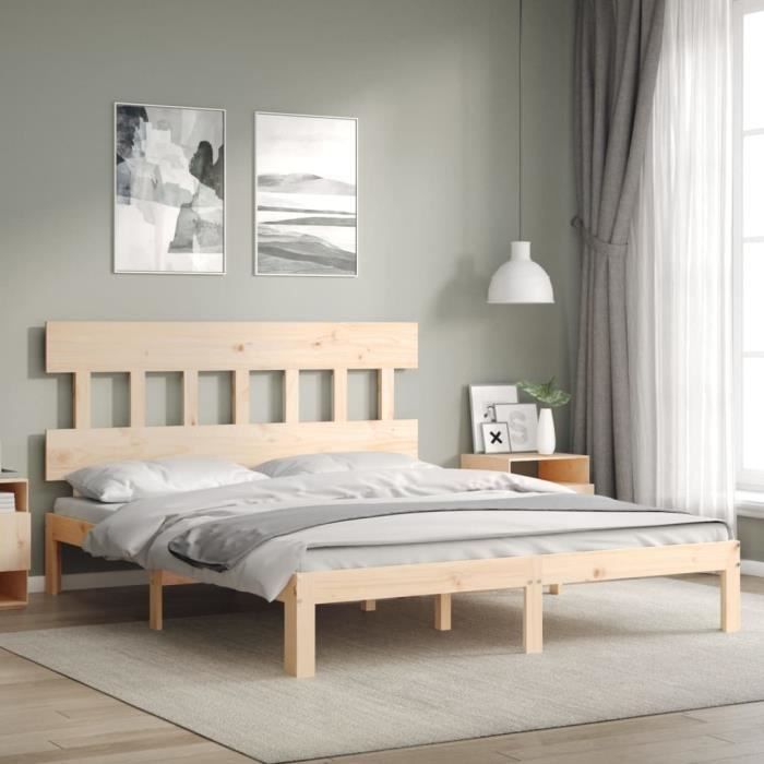 VidaXL Cadre de lit avec tête de lit 160x200 cm bois massif 3193606