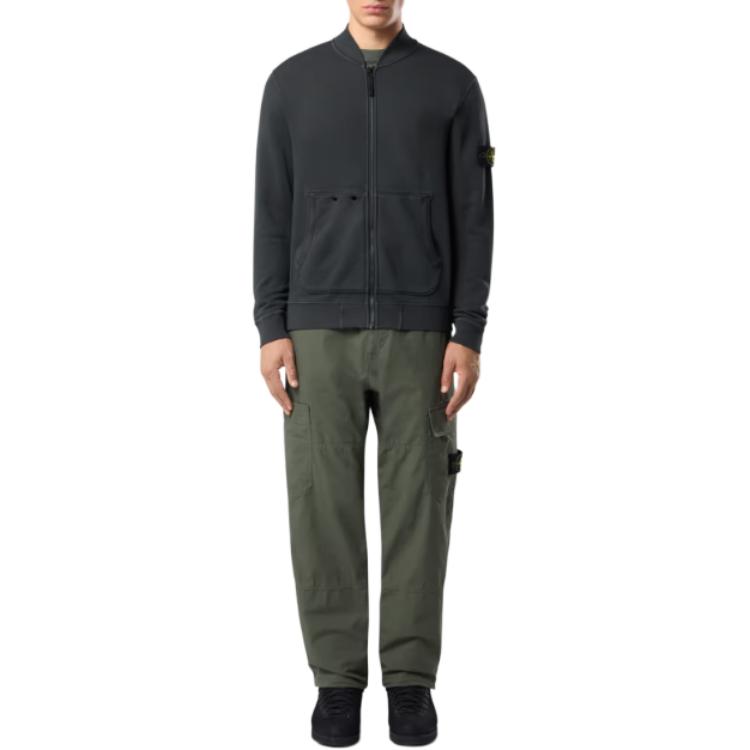 Stone Island Logo Patch Baseball Collar Zip Shoulder Long Sleeve Jacket Men Jacket Gray 811565241-V0129