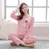 2Pcs/Set Women Long Sleeve Sleepwear Cartoon Anima Pajama Set Long Sleeve Tops Long Pants Casual Sleep Lounge Nightwear