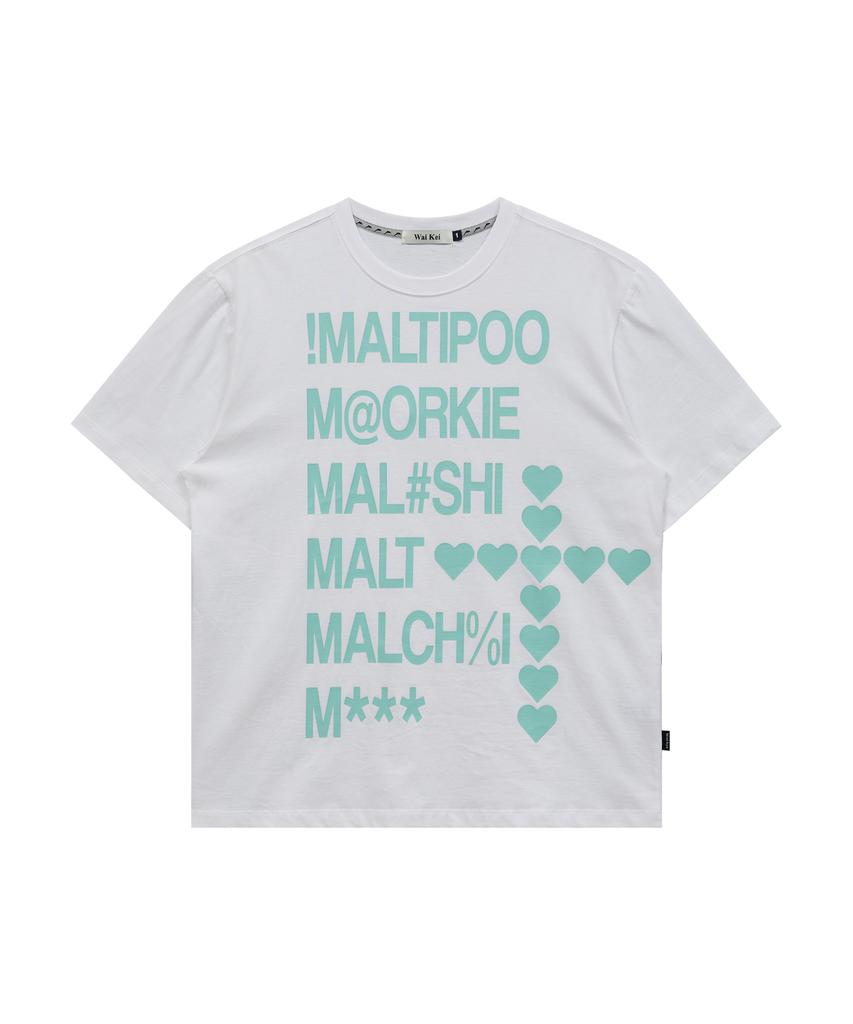 WAIKEI Maltipoo Lettering Color Block Short Sleeve T-Shirt White
