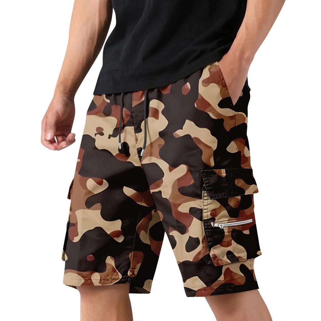 Pantaloncini Cargo Mimetici da Uomo con Vita Coulisse e Tasche Multiple Leggeri Resistenti Pantaloni da Lavoro per Esterno