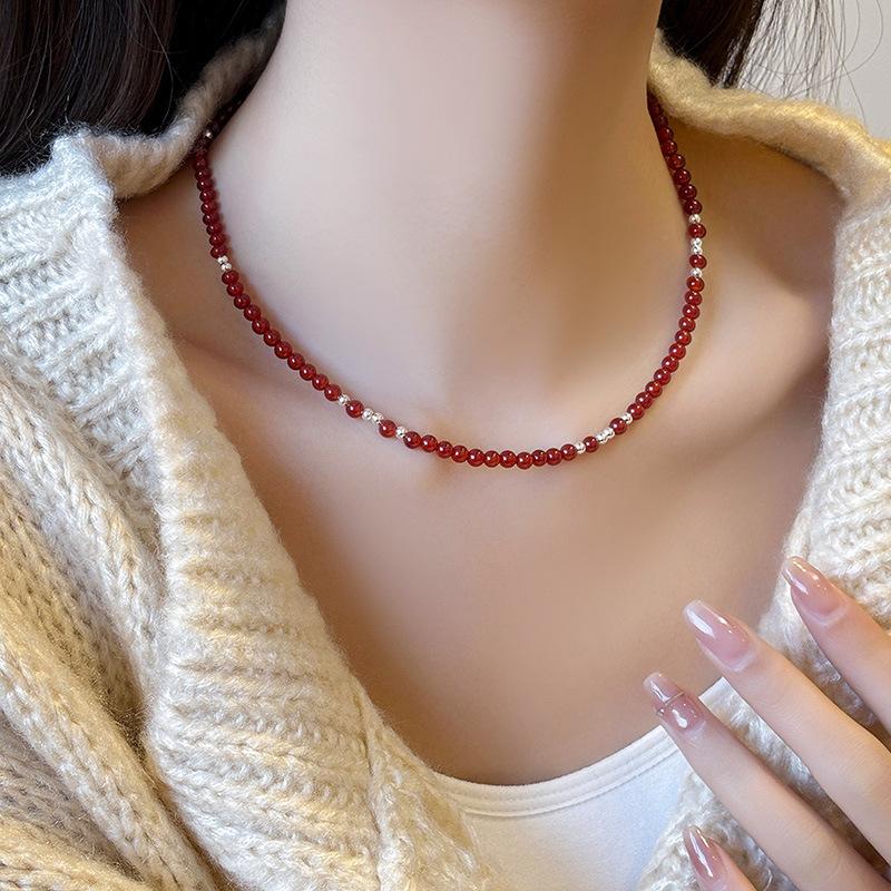 Collana da Donna in Argento Sterling 925 con Turchese, Onice Rosso e Nero, Collana a Catena per Maglione, Gioiello per Matrimonio, Festa, Regalo