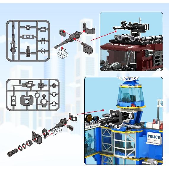 HOGOKIDS City Police Station Building Set - 1260 PCS Police Building Block Toys with Helicopter Motorcycle Police Vehicle Bandit Car, STEM Police