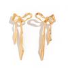 Ingemark Vintage Goldfarbene Schleife Schleifenknoten Lange Quaste Hängende Ohrringe für Damen Klassische Hängende Piercing-Ohrringe Hochzeits Schmuck Geschenk