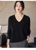 Early Autumn V-Neck Crochet Lace Wool Sweater – 100% Wool, Loose Fit, Long Sleeve for Women