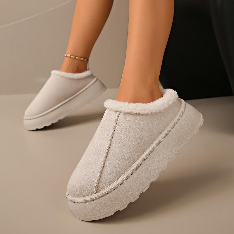 Fashion 2025 Winter New Furry Woman Slippers Non Slip Plush Snow Boots Women Casual Platform Outdoor Warm Flat Cotton Shoes for Women