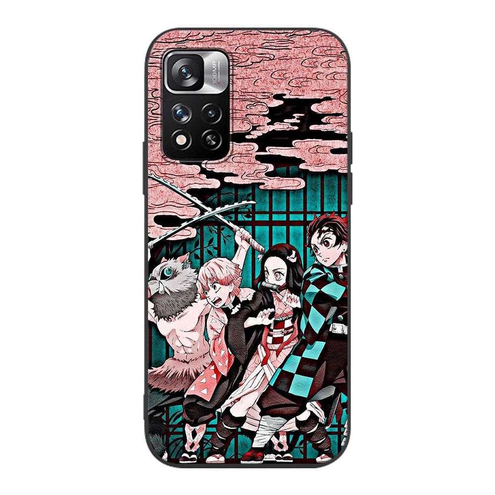 Demon Slayer Case for Xiaomi Redmi Note 9S 9 11 10 8 Pro 9C 9 K40 9A 7 8T 7A 9T Soft Silicone Coque Anime Black Phone Cover Fall