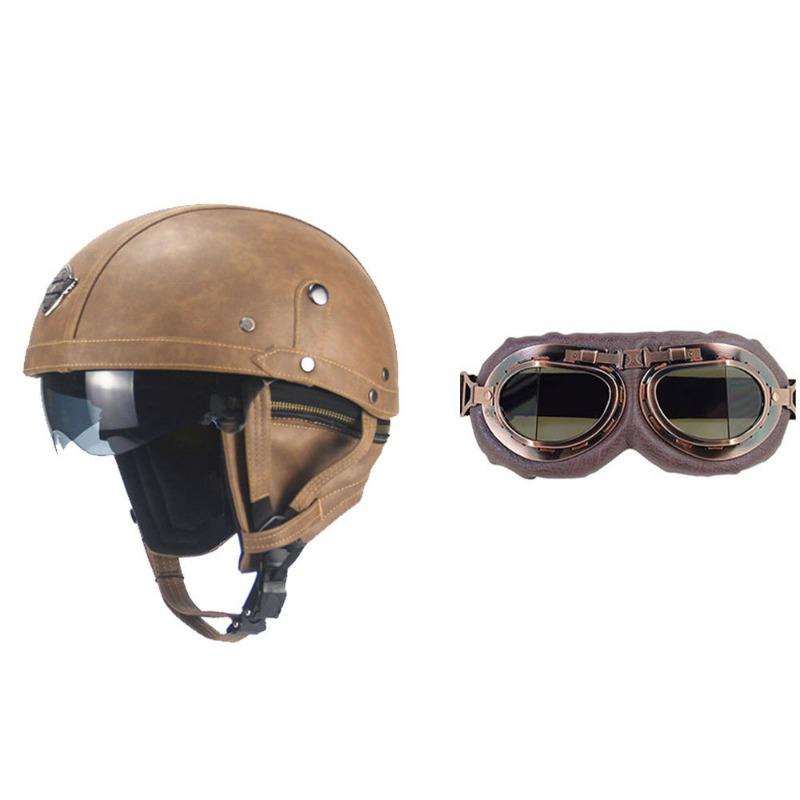 Vintage Personality Helmet Lens Standard Motorcycle Half Helmet Scooter Cruise Leather Helmet Prince Helmet