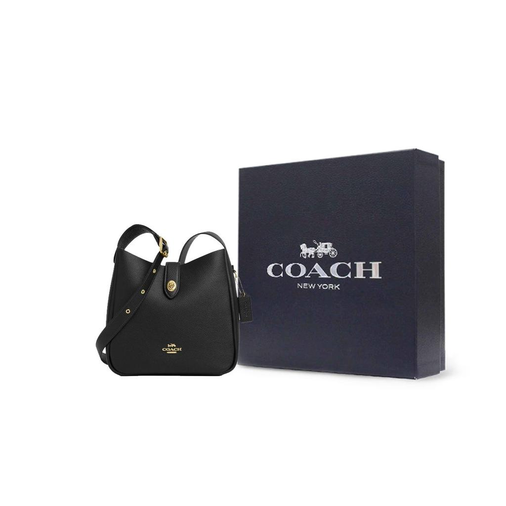 Coach Borsa a tracolla Hadley 25 con logo metallico in pelle martellata, taglia media, da donna, colore nero CW002-IMBLK