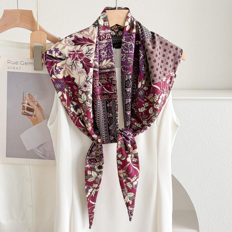 Cheongsam Shawl Women's Summer Outfit Simulation Silk Ethnic Style Triangle Scarf Cloak Versatile Tassel Travel Photo Scarf
