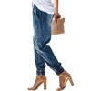 Women's Ripped Jeans Drawstring Elastic Waist Washed Casual Pants Denim Trousers