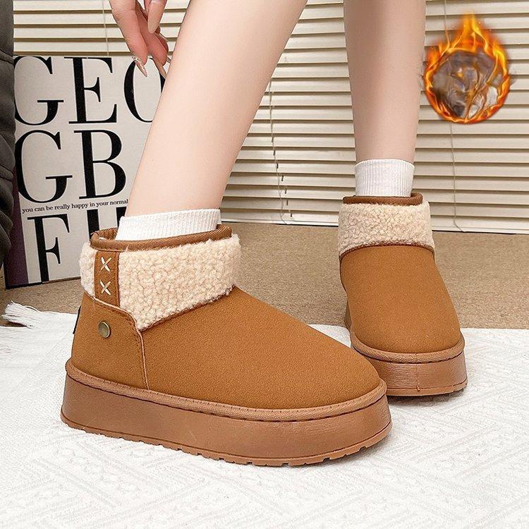 Women's Large Size Soft Sole Winter Warm Fur Snow Boots Padded Lined Ankle Boots Non-slip Hiking Sports Cotton Boots