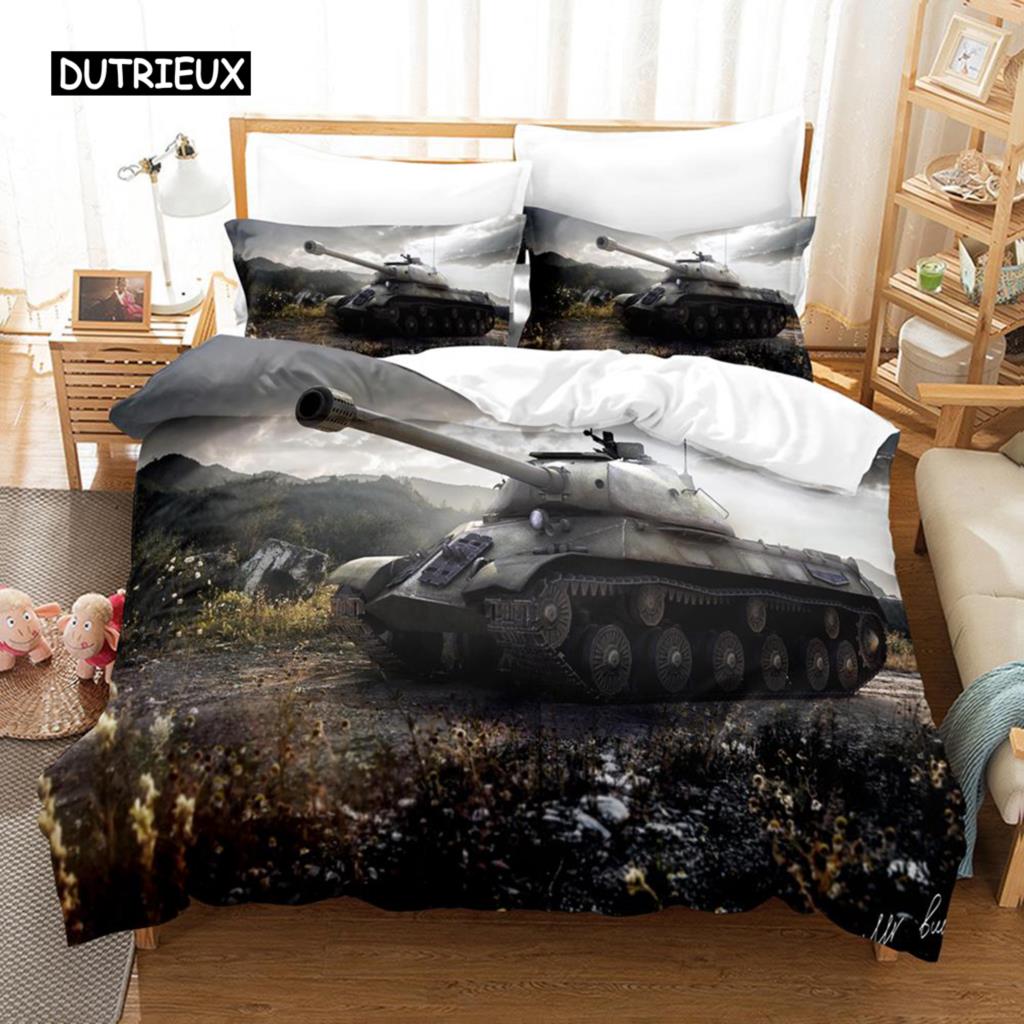 Zestaw Poszwy na Kołdrę Tank Rozmiar King Zestaw Pościeli o Tematyce Wojennej Poszwa na Kołdrę Dirt Bike dla Dzieci Chłopców Mężczyzn Wygodna Poszwa na Kołdrę z Mikrofibry