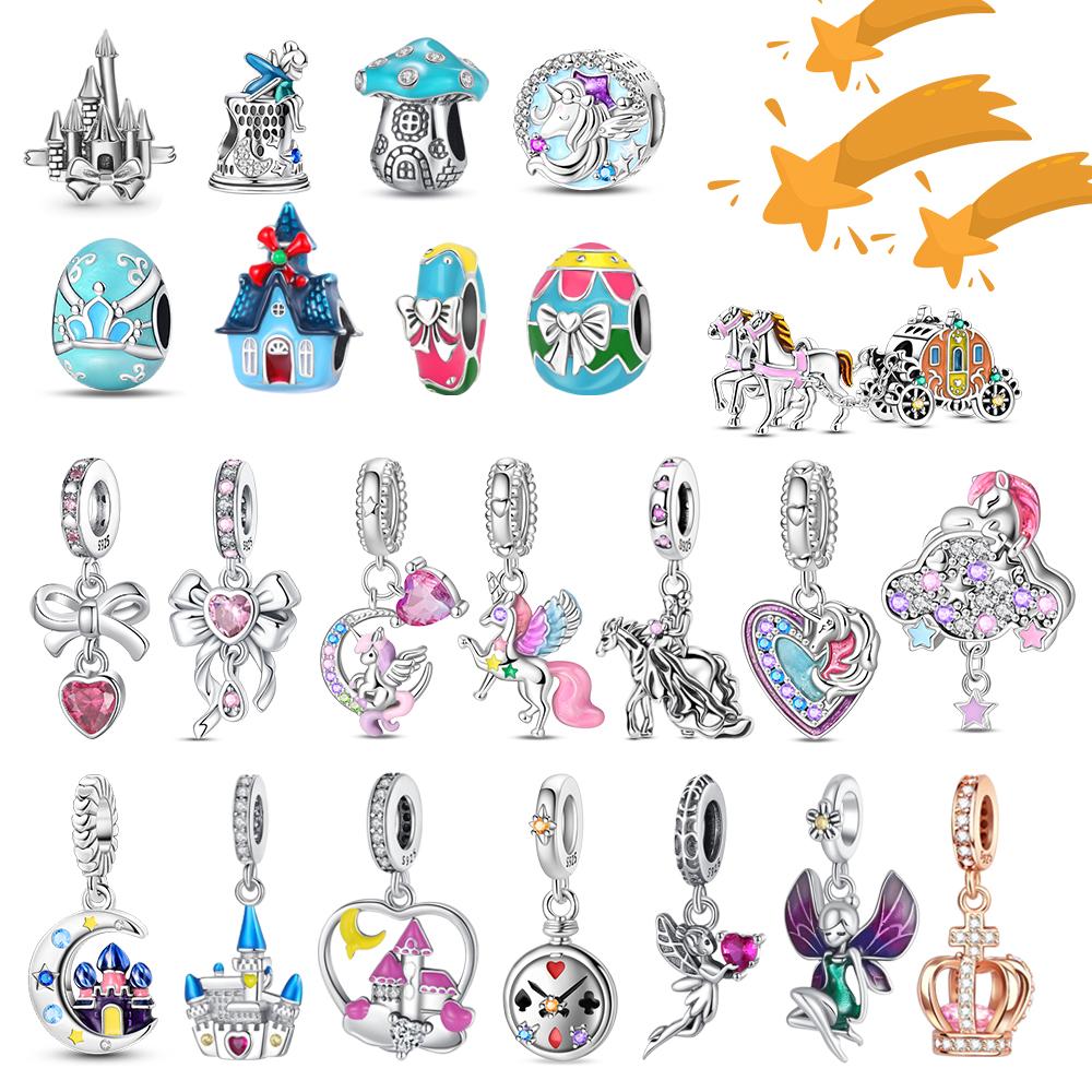 Interesting 925 SilverFantasy Castle Unicorn Fairy Tale World Pendant Fit DIY Bracelet Necklace Classic Birthday Gift
