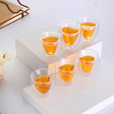 6 Sets Heart Shaped Double Wall Glass Coffee Mugs  2.8 Oz Insulated Clear Glass Espresso Cups and Tea Mug