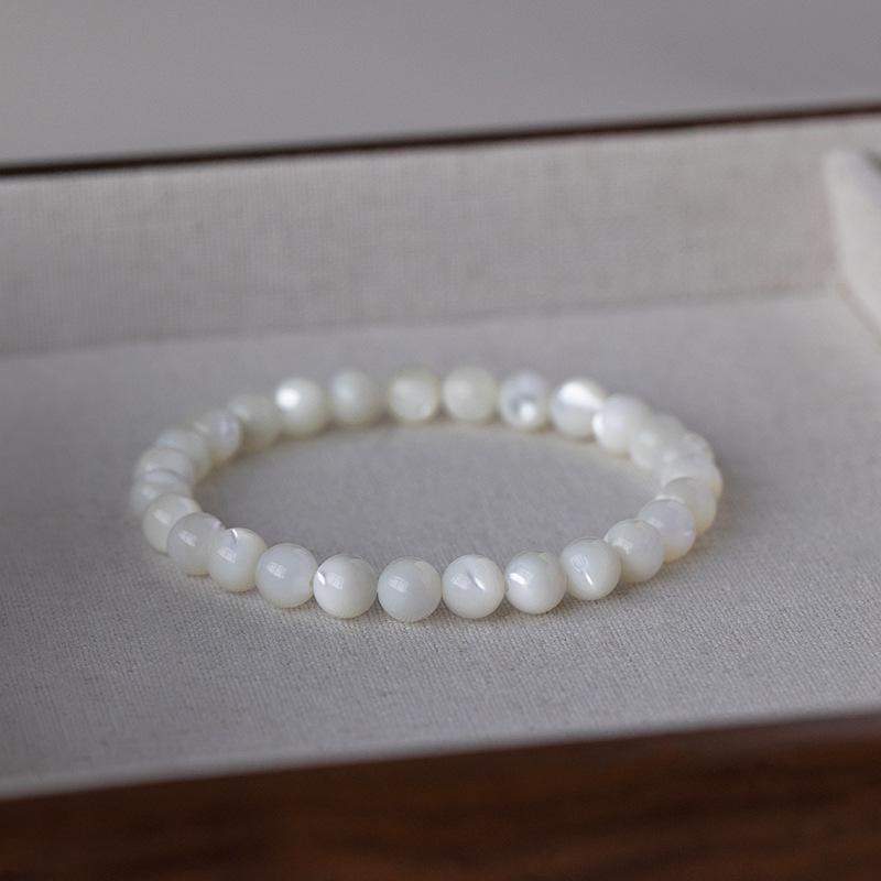White Pearl Natural White Shell Bracelet with Elastic Cord, Hand-polished, Authentic, Fresh Style for Women