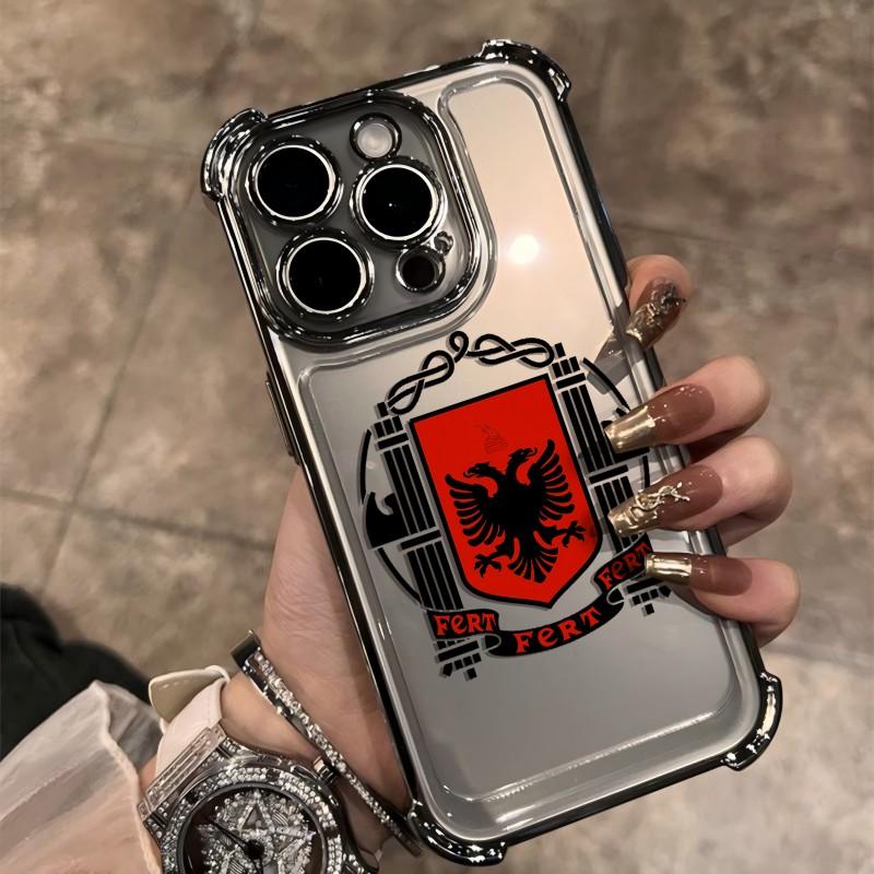 

Plating Phone Case For A-Albanianis-s Flag Map iPhone 17 17e 16e 16 15 14 13 12 11 Pro Max XSMax Mini Air Plus Anti-Fall Airabag iPhone 15 ProMax