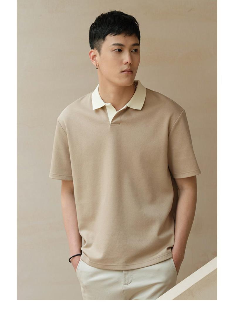 

2024 Мужская модная свободная трикотажная рубашка поло: Летняя футболка с коротким рукавом и лацканами 3XL хаки