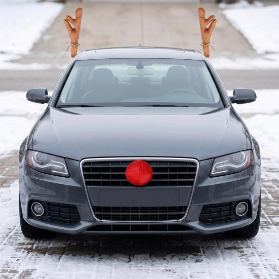 Weihnachts-Autodekoration Rentiergeweih mit roter Nase, Plüschfahrzeug für Saison-Kit Glöckchenband, Festliches Autozubehör Feiertag