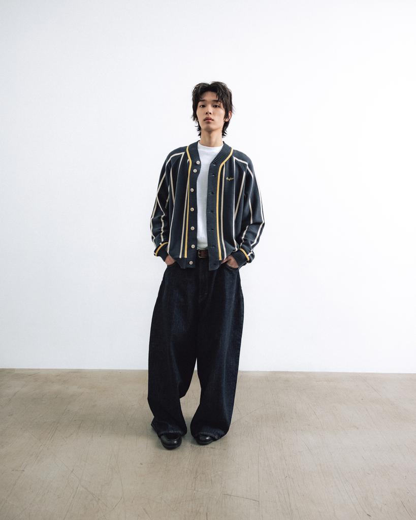 Anglan Varsity Raglan Knit Cardigan - Navy