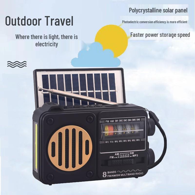 Solar-Powered Bluetooth Speaker with FM Radio, Card Slot, USB, and Multi-band Antenna
