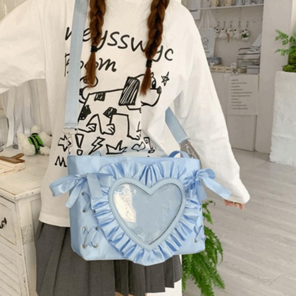 Lace-up PVC Transparent Shoulder Bag PU Bow Handbag Casual Heart Itabag  Fans Supplies