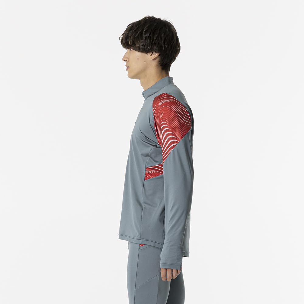 Mizuno Soccer Training Long Slim Lead Gray Top, Half-Zip Shirt, Sleeve, Fit, Unisex, P2MCB036,