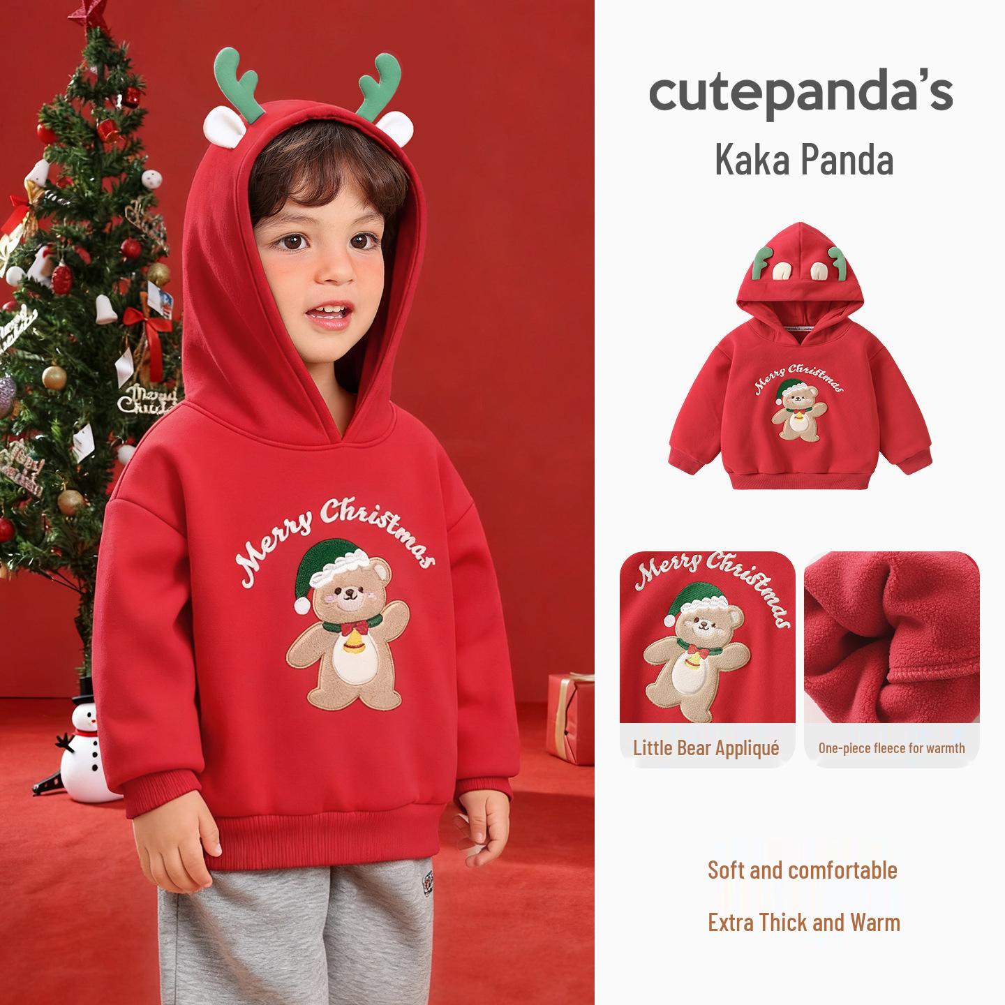 Kaka Panda Fleece-Lined Children s Sweatshirt: Boys  & Girls  Winter New Year Outfit 73 cm