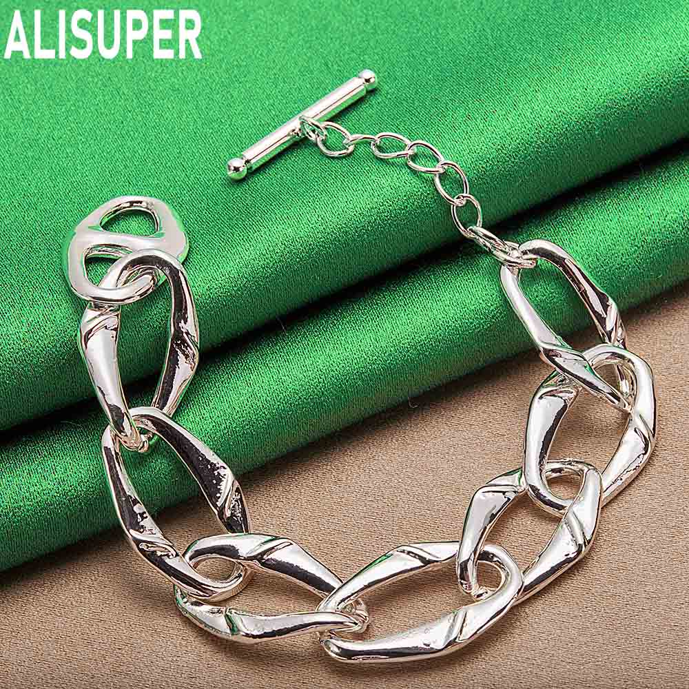 925 Sterling Silver Simple Interlocking Side Chain Bracelet Gift Jewelry