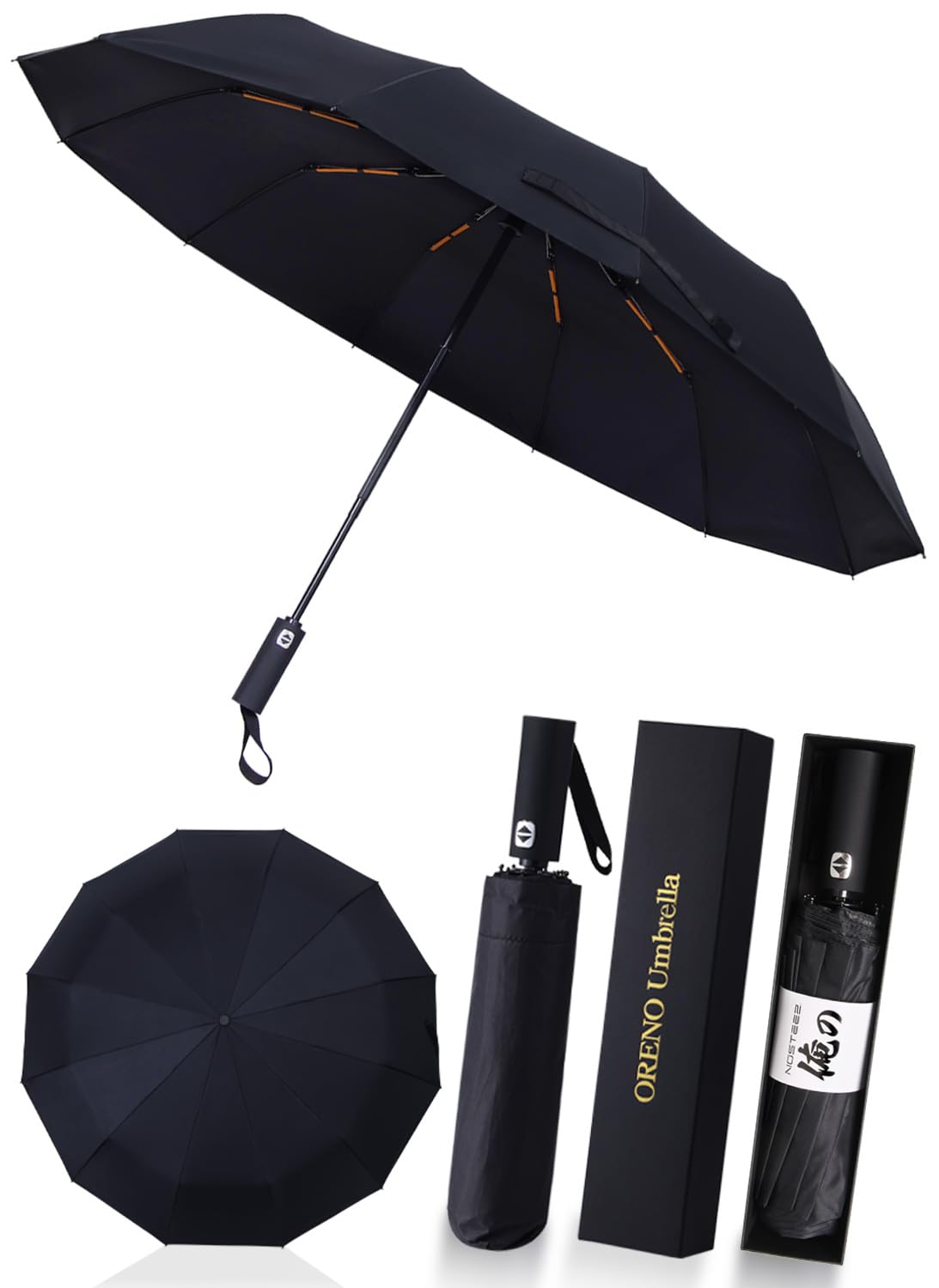 

NOSTEEZ Мой складной дополнительный 12 Автоматический обратный солнцезащитный зонт от жары и УФ-лучей Идеально подходит для дождя или солнца, Большой, Спицы, Открытие/закрытие одним касанием, Складной, Ветрозащитный, чёрный