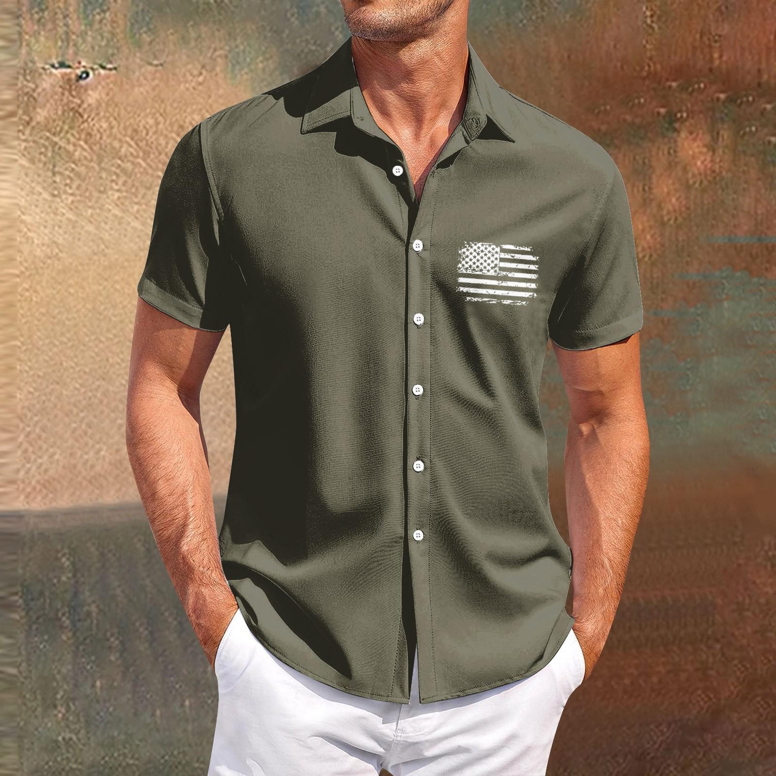 

Мужская повседневная рубашка с короткими рукавами и принтом «День независимости» для стройных и модных мужчин XL