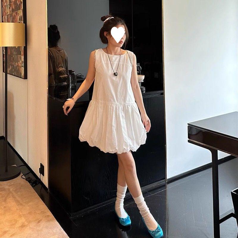 Niche French white dress women's summer new small sleeveless vest bud short skirt