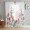 Floral Watercolor Wildflowers In Vintage Style Tulle Curtains for Living Room Bedroom Chiffon Sheer Voile Kitchen Curtain