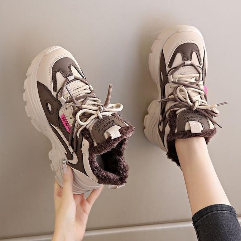 Fashion Fashion Chunky Sneakers for Women Mid Top Winter Dad Platform Fur Lined Warm Casual Walking Wedge Sports Tennis