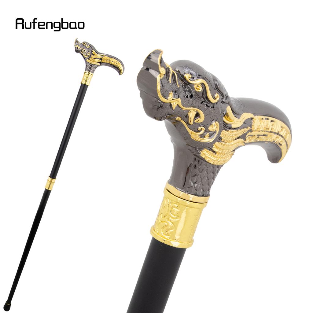 Golden Black Dragon Head Walking Cane Fashion Decorative Steel Stick Gentleman Elegant Cosplay Cane Knob Crosier Cane 93cm