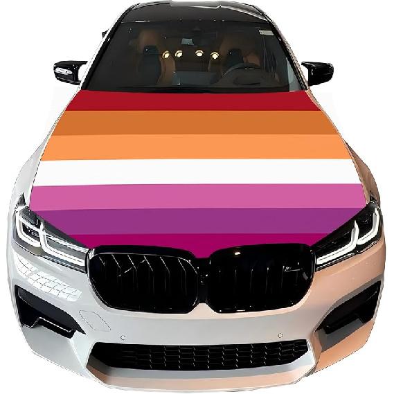 Transgender Pride Flag Car Hood Cover 4X5 Ft Polyester Car Bonnet Banner,Elastic Fabrics Can be Washed Suitable for SUV and Pickup Trucks
