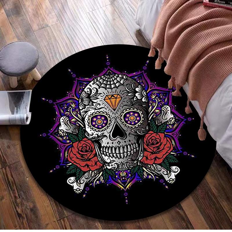 

Gothic skull Circular Rug Office Decorative Carpet For Living Room Bedroom Door Mat Floor Carpet Computer Chair Area Rug Viking Theme Decor 80x80cm( 31x31in)