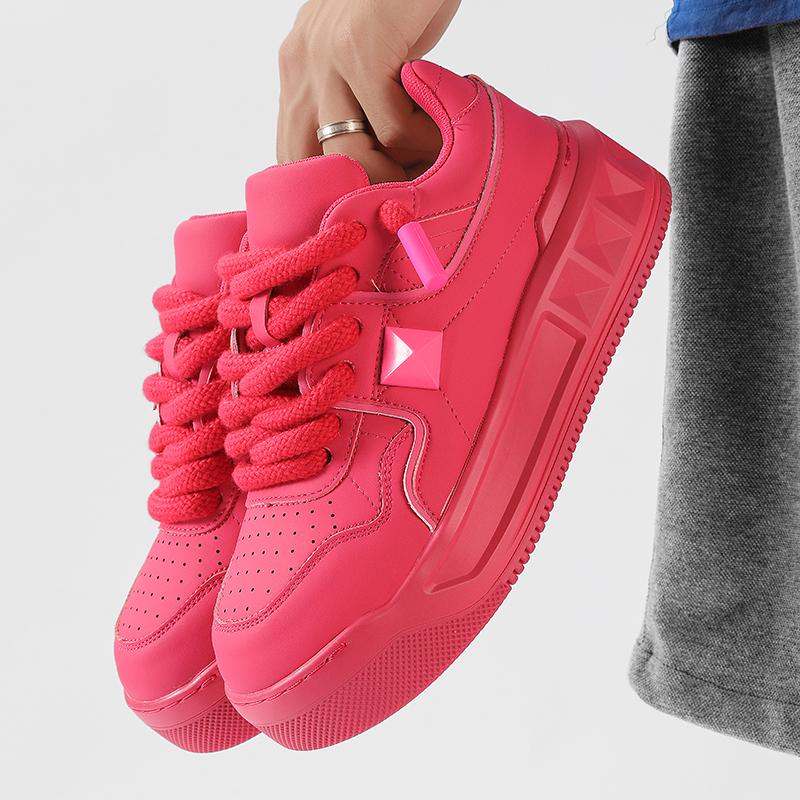 New Personalized Pink Casual Men's Designer Board Shoes Fashionable Genuine Leather Breathable Elevated Flat Sports Shoes