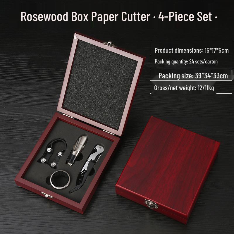 Premium Wine Opener Gift Set: Stainless Steel Pourer, Leather & Wooden Box, Waiter's Knife Corkscrew Barware