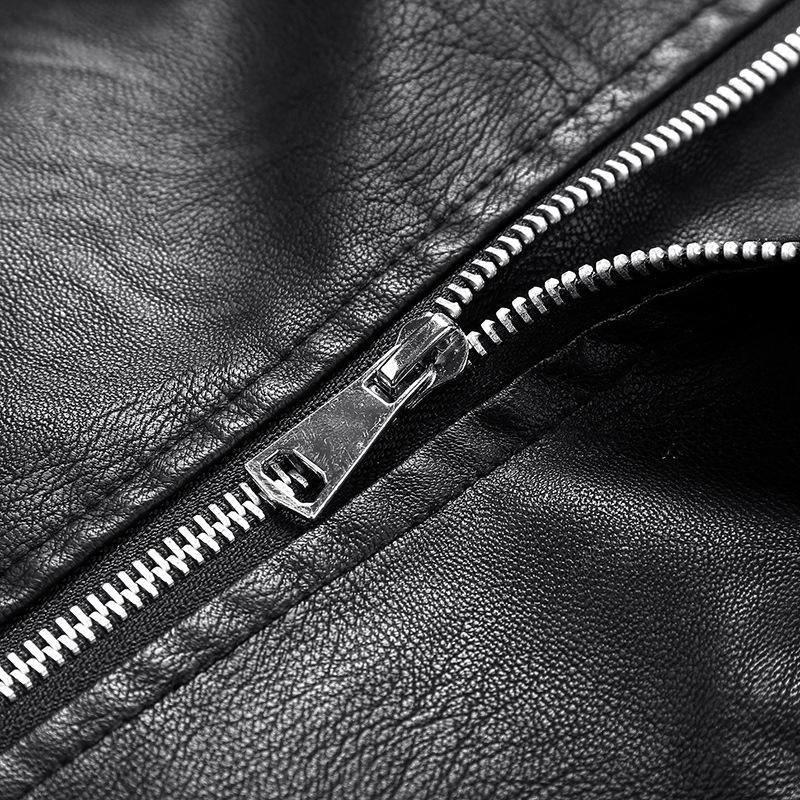 European Spring Women's Short Leather Motorcycle Jacket with Lapel Collar