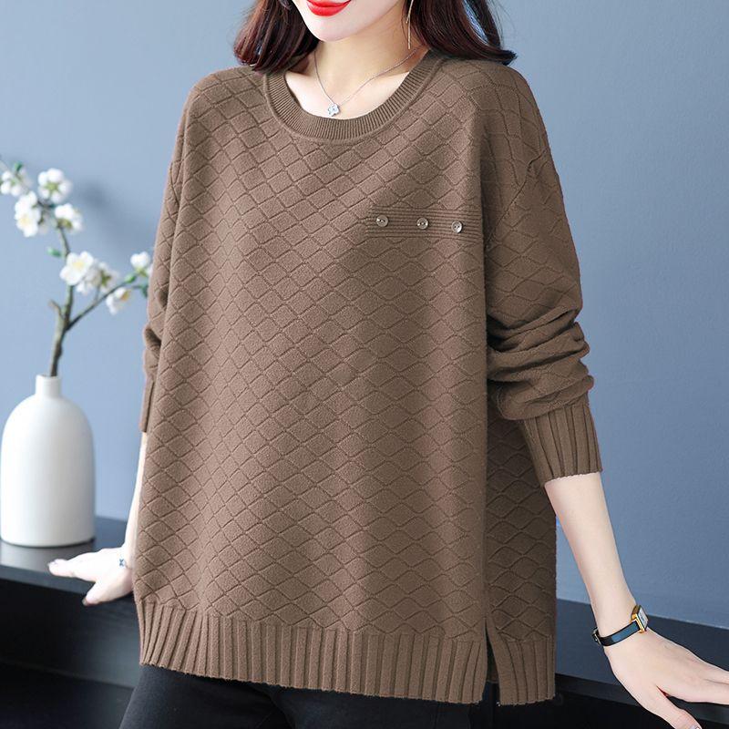

Осень-зима женский свитер с круглым вырезом большого размера, свободный свитер с длинным рукавом, трикотажная одежда, повседневные трикотажные топы, джемпер 4XL темно-коричневого