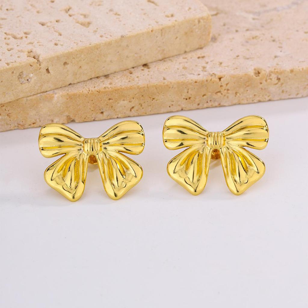 18K Gold Plated Titanium Steel Earrings with Butterfly, Flower, and Bowknot Designs