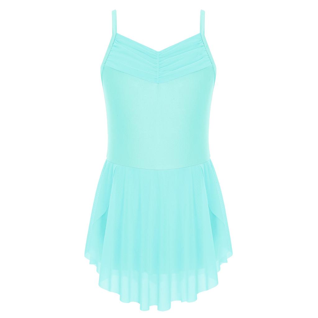 Girls Ballet Dresses Ballerina Practice Performance Ruched V Neck Spaghetti Straps Side Split Dress